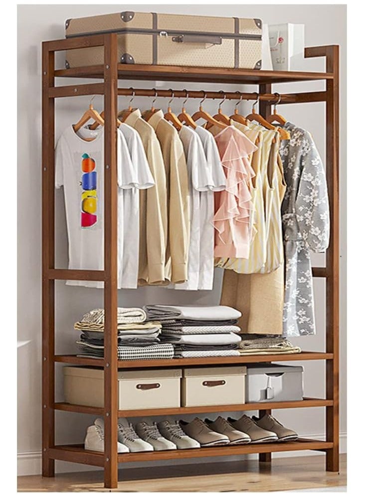 Clothes Rail Rack Heavy Duty Clothes Rack,Garment Rack with Hanging Rod and 4 Storage Shelves for Coats Bags Shoes Boots, Minimalism Coat Rack,Bamboo