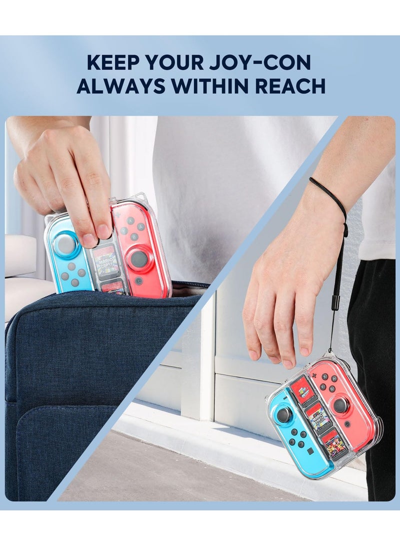 Mini Switch Joy-con Storage Case w/ 3 Game Slot, Portable Dust-Proof Portable Protective Box Compatible with Nintendo Switch/OLED Joy-con, Travel Case with Secure Snap Closure & 1x Lanyard