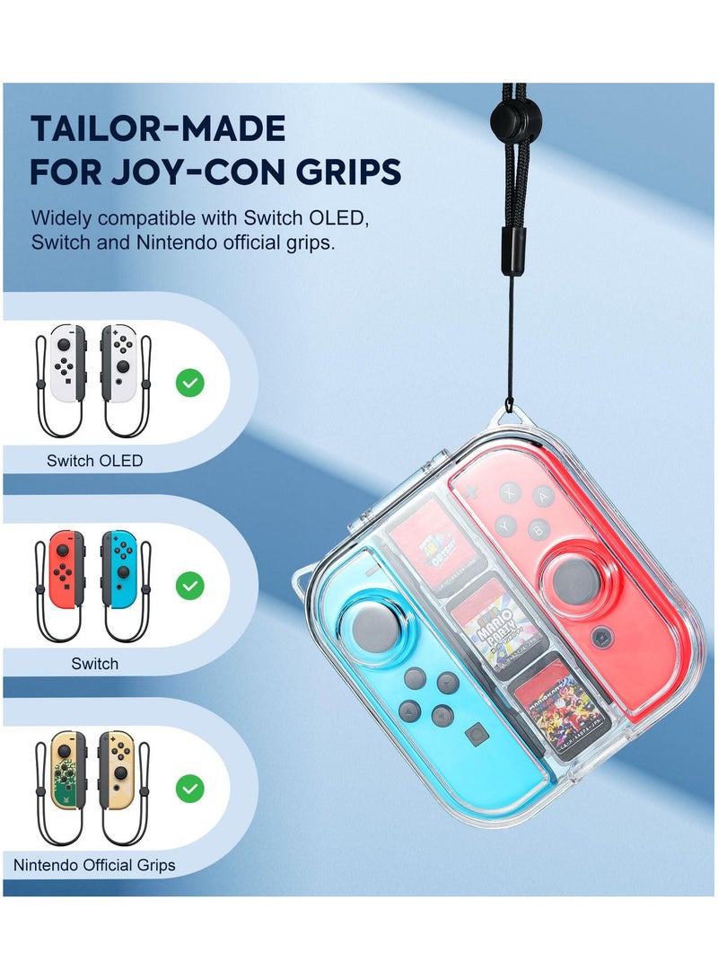 Mini Switch Joy-con Storage Case w/ 3 Game Slot, Portable Dust-Proof Portable Protective Box Compatible with Nintendo Switch/OLED Joy-con, Travel Case with Secure Snap Closure & 1x Lanyard