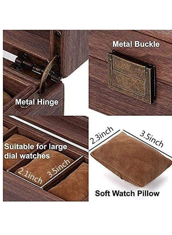 Watch Box Organizer Watch Case with Glass Top Watch Display Case, Wood-Grain Watch Box Case Organizer Display for Men Women (10-slot)