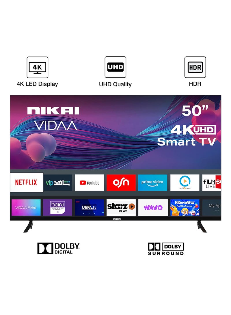 50 Inch VIDAA OS, 4K Smart TV, UHD Quality, Dolby Vision, Smooth Motion, Quad Core Processor, Game Mode Plus, Official Apps YouTube, Netflix, Shahid UHD50SVDLED1 Black