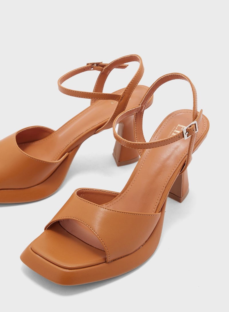 Flared Heel One Strap Platform Sandal