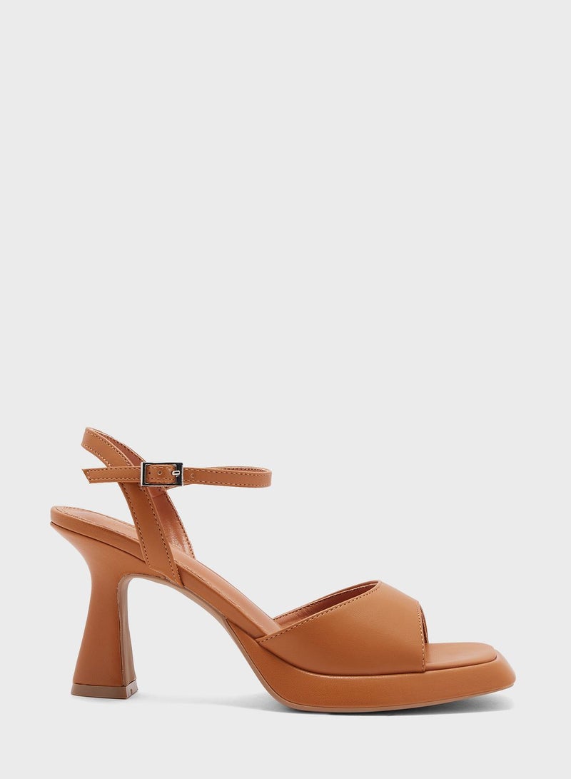 Flared Heel One Strap Platform Sandal