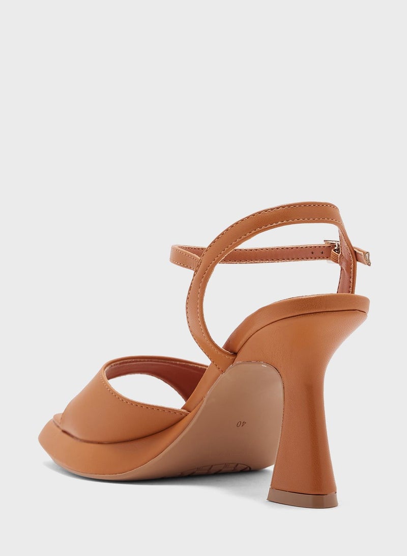 Flared Heel One Strap Platform Sandal