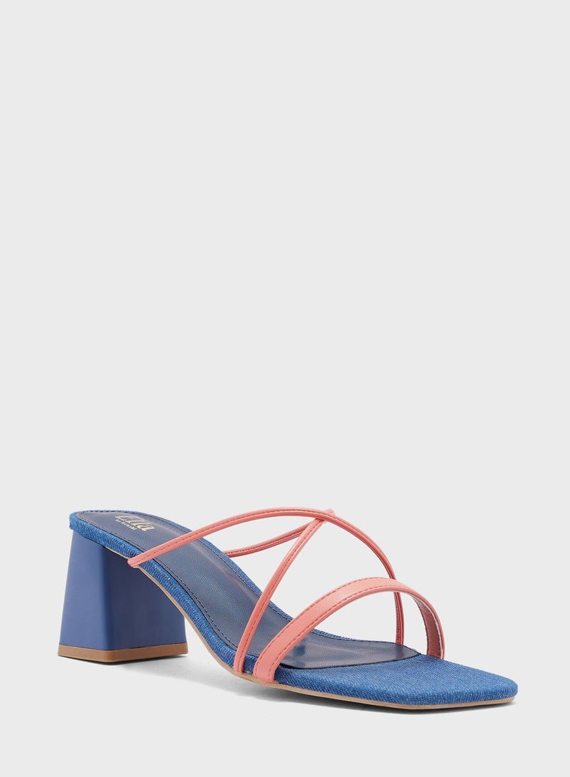 Denim Colourblock Heeled Mule