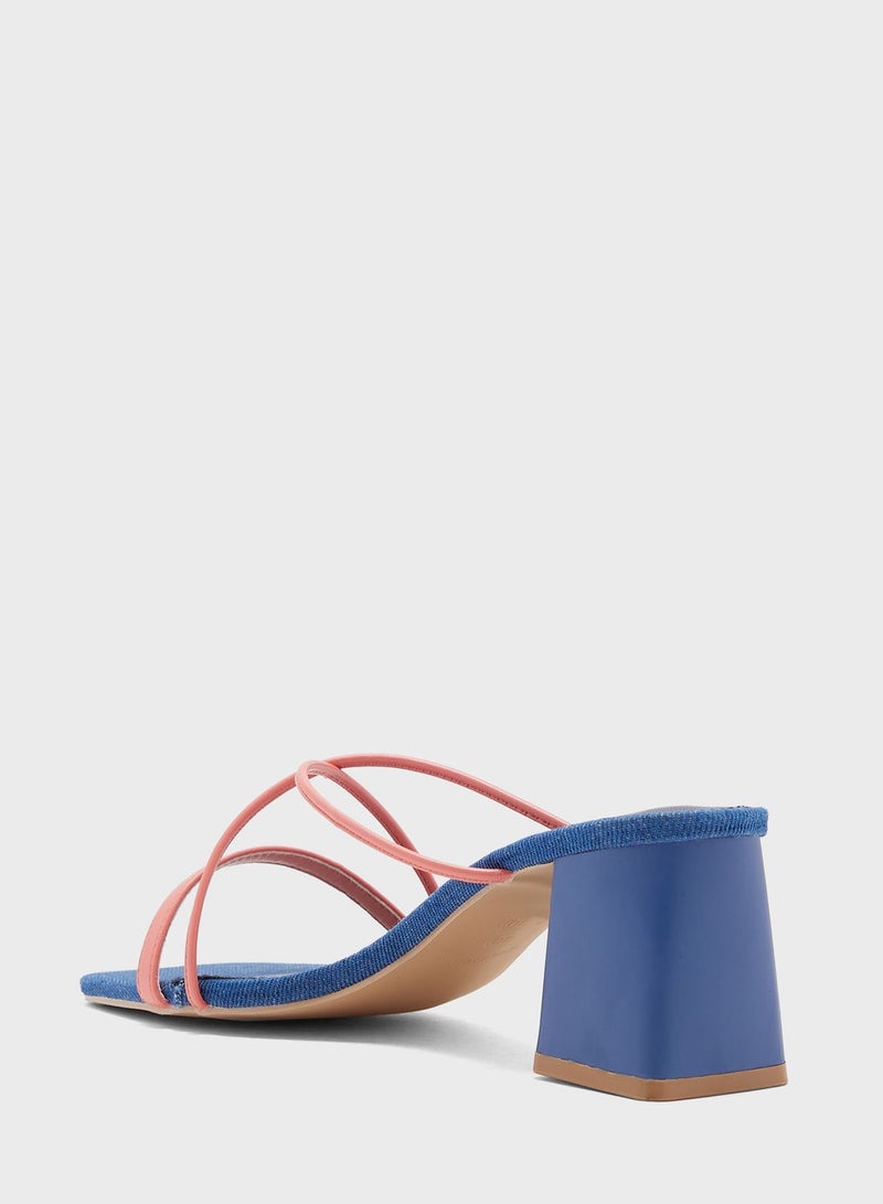 Denim Colourblock Heeled Mule