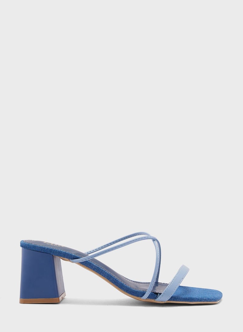 Denim Colourblock Heeled Mule