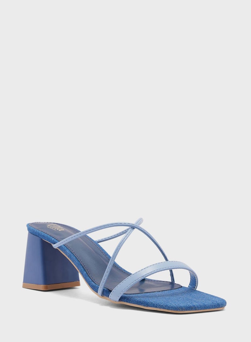 Denim Colourblock Heeled Mule