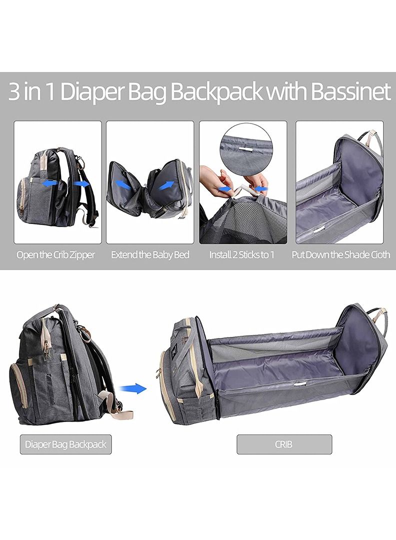 Diaper Bag Backpack Multi functional Travel Back Pack Anti Water Maternity Nappy Bag Changing Bag with Insulated Pockets Stroller Straps and Changing Station Grey