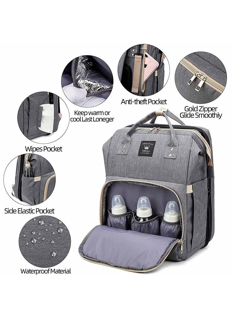 Diaper Bag Backpack Multi functional Travel Back Pack Anti Water Maternity Nappy Bag Changing Bag with Insulated Pockets Stroller Straps and Changing Station Grey