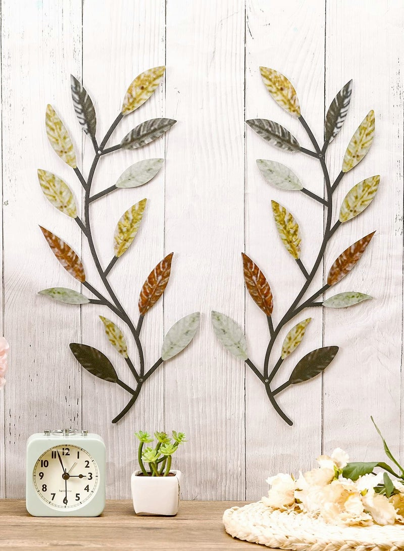 Colorful Metal Leaf Wall Art Set of 2 for Home Decoration