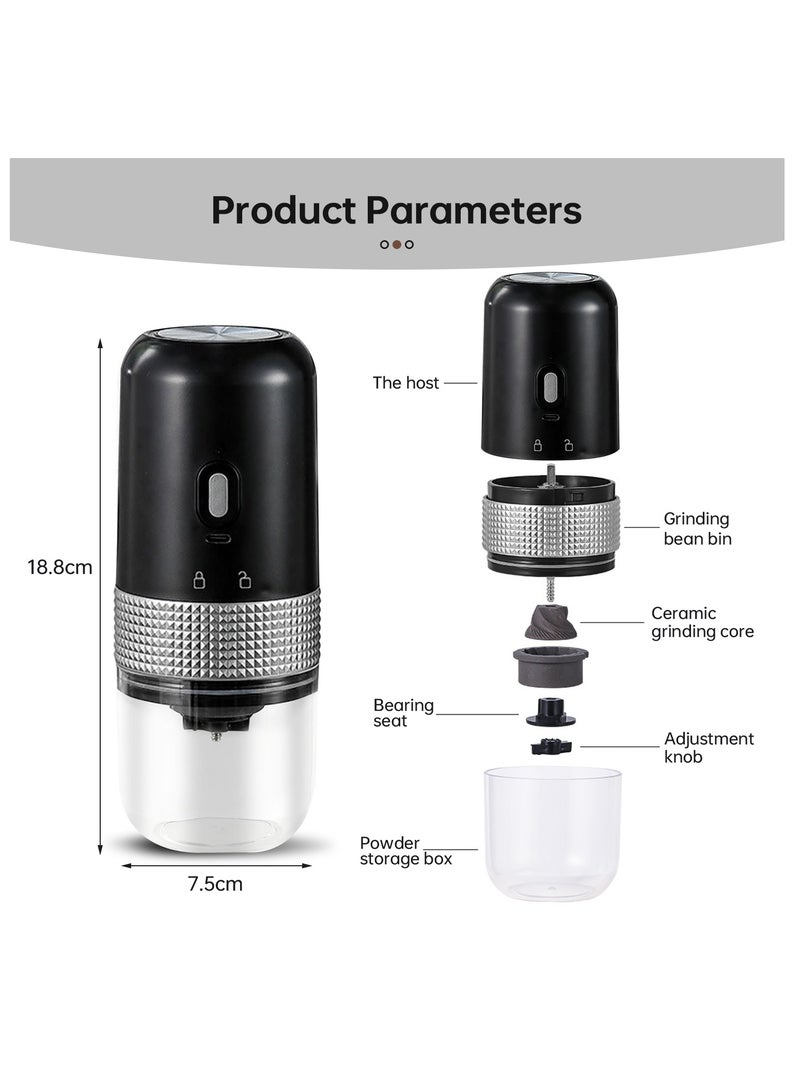 Portable Electric Coffee Grinder with Coffee Spoon, Adjustable 8 Grind Seting Conical Burr Coffee Mill, 25g Bean barn