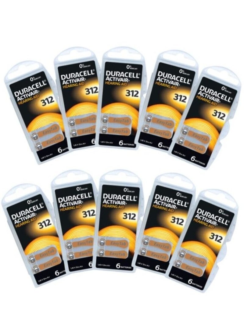 60-Pieces Duracell Activair (Size 312) Hearing Aid 1.45V Zinc Air 0% Mercury Batteries