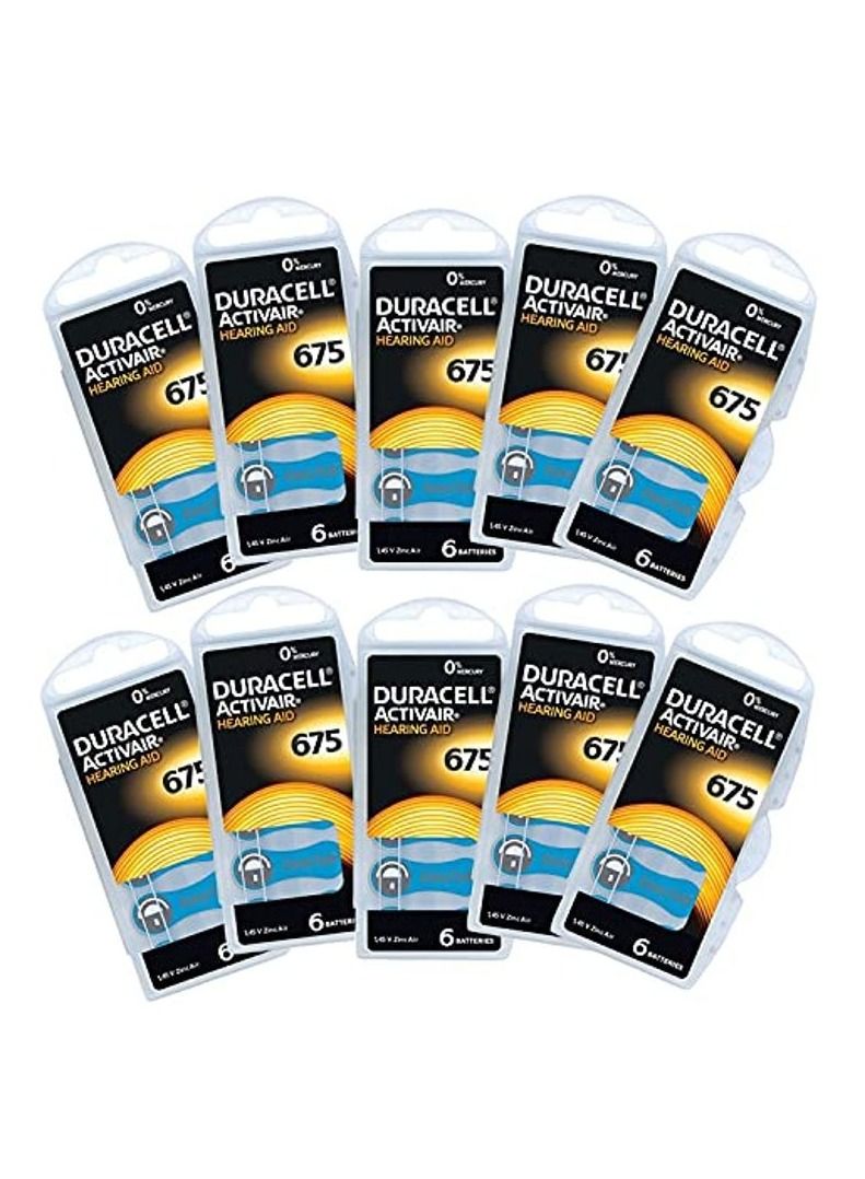 60-Pieces Duracell Activair (Size 675) Hearing Aid 1.45V Zinc Air 0% Mercury Batteries