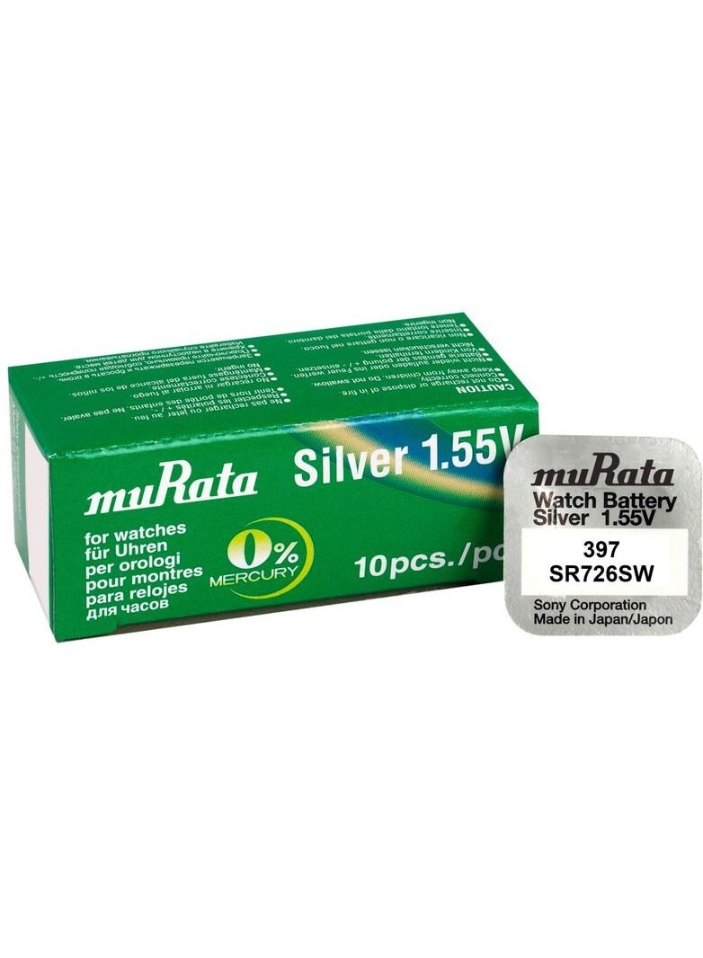 10-Pieces Murata 397 / SR726SW Silver Oxide 1.55V Watch Batteries