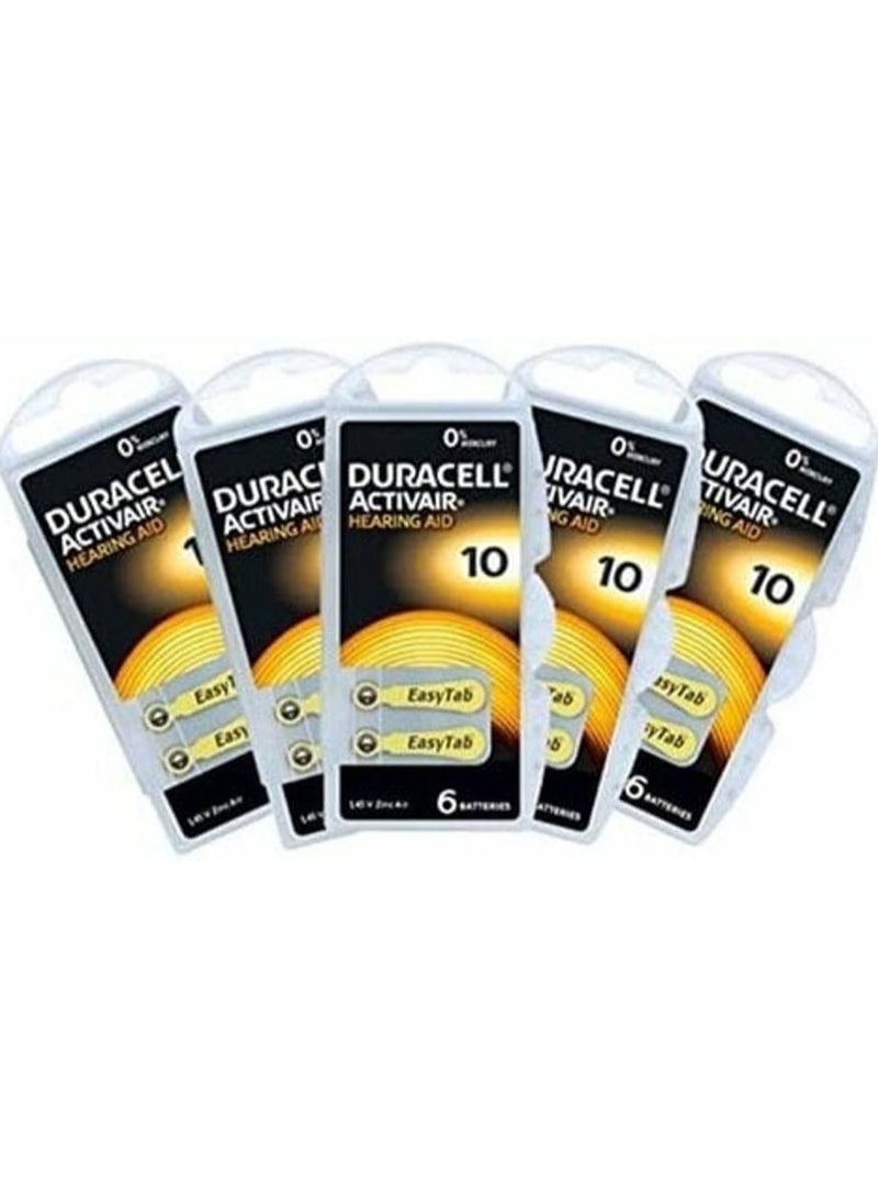 30-Pieces Duracell Activair Size 10 Hearing Aid 1.45V Zinc Air 0% Mercury Batteries