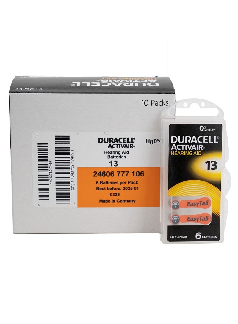 Duracell (Size 13) Hearing Aid 1.45V Batteries - 60 Pieces