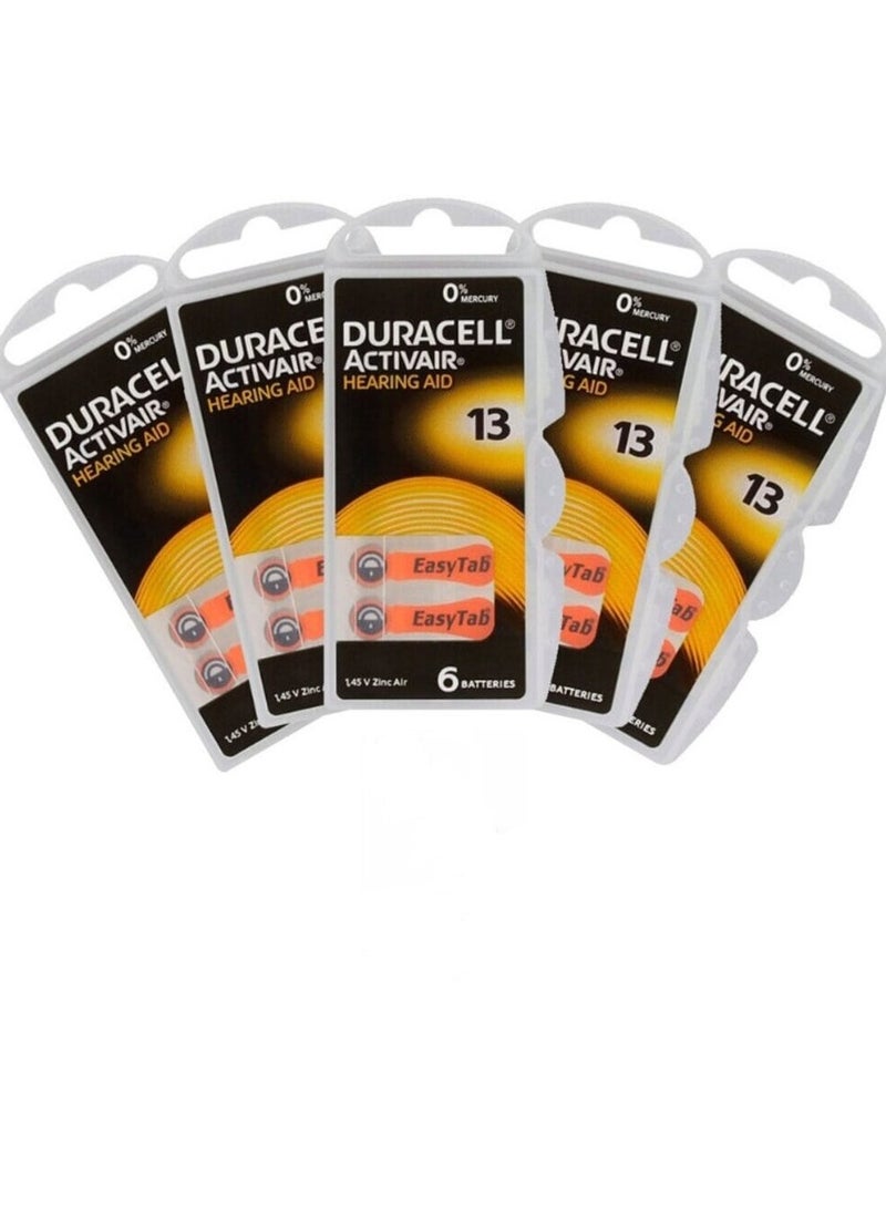 30-Pieces Duracell Activair Size 13 Hearing Aid 1.45V Zinc Air 0% Mercury Batteries