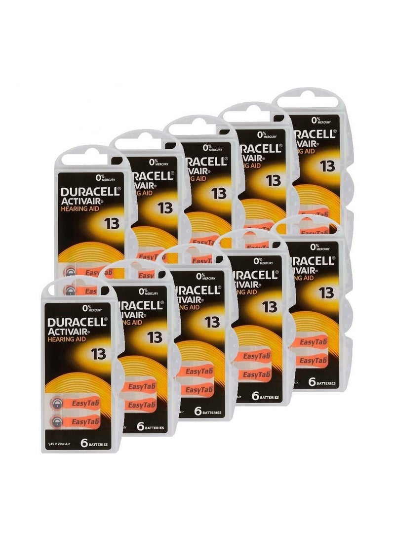 60-Pieces Duracell Activair Size 13 Hearing Aid 1.45V Zinc Air 0% Mercury Batteries