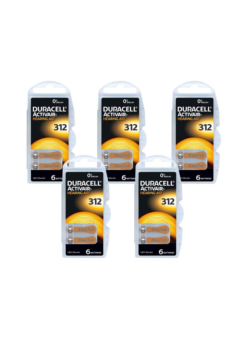 30-Pieces Duracell Activair Size 312 Hearing Aid 1.45V Zinc Air 0% Mercury Batteries