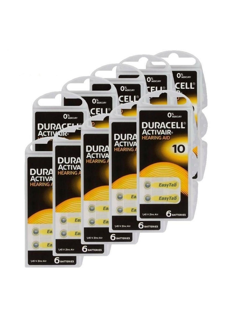 60-Pieces Duracell Activair Size 10 Hearing Aid 1.45V Zinc Air 0% Mercury Batteries