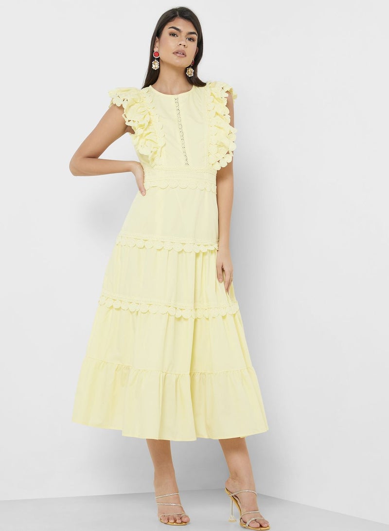 Dress With Tiered Lace Trim