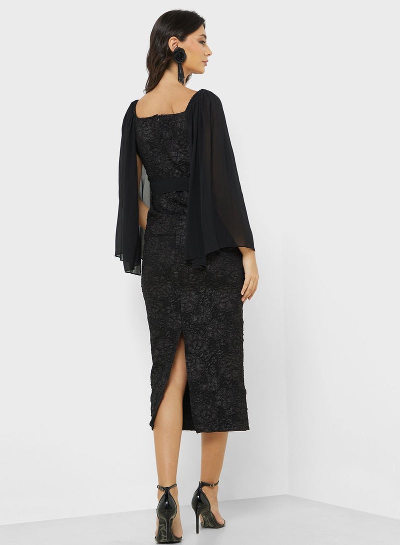 Flared Sheer Sleeve Shift Dress