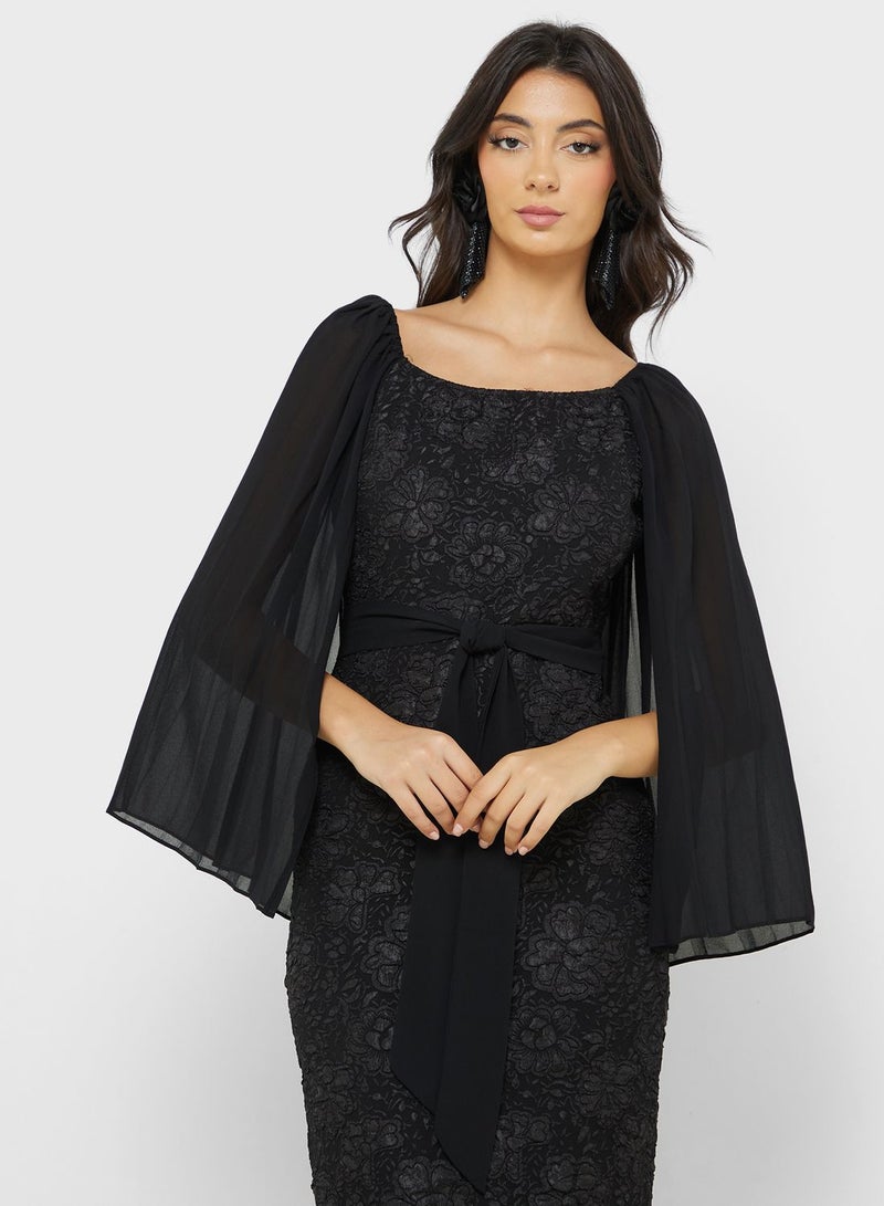 Flared Sheer Sleeve Shift Dress