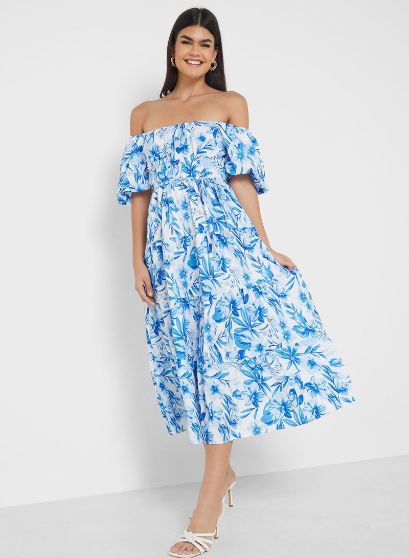 Off Shoulder Printed Dress