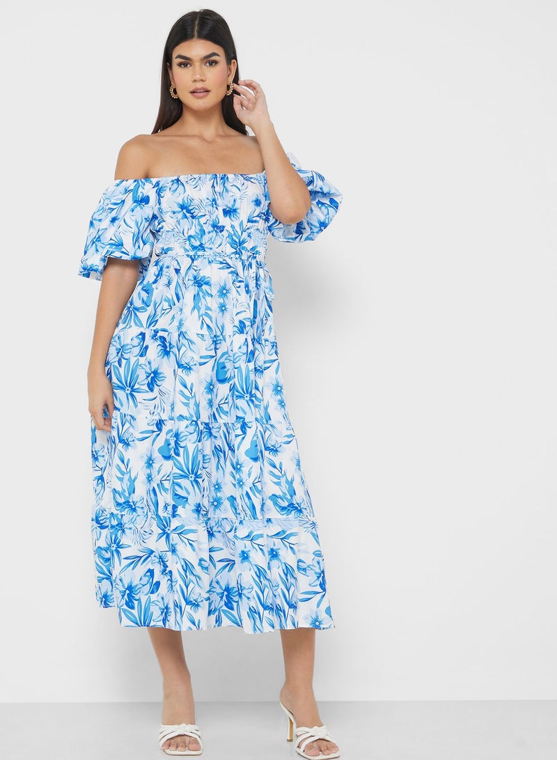 Off Shoulder Printed Dress