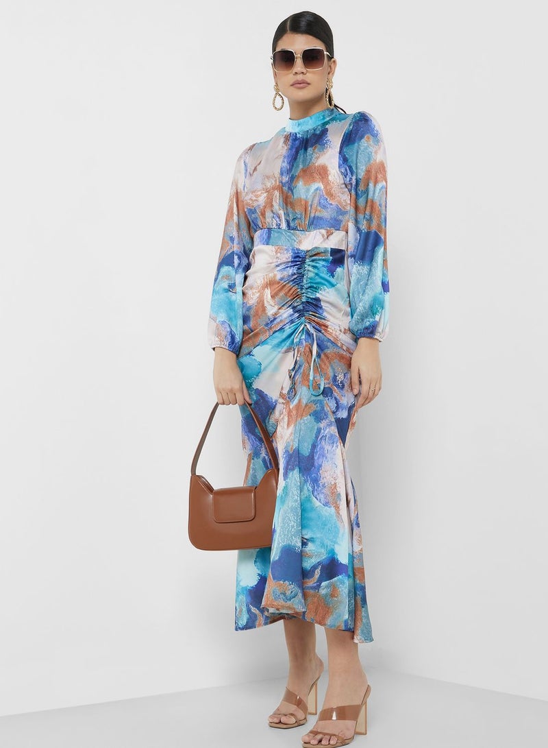 Ruched Dress In Blurred Print