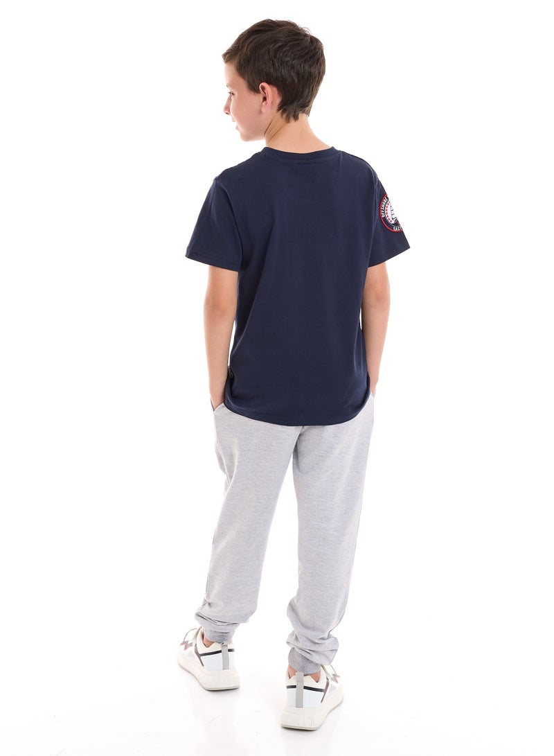 Boys' 2-Piece 100% Cotton T-Shirt & Jogger Set - Navy - Grey