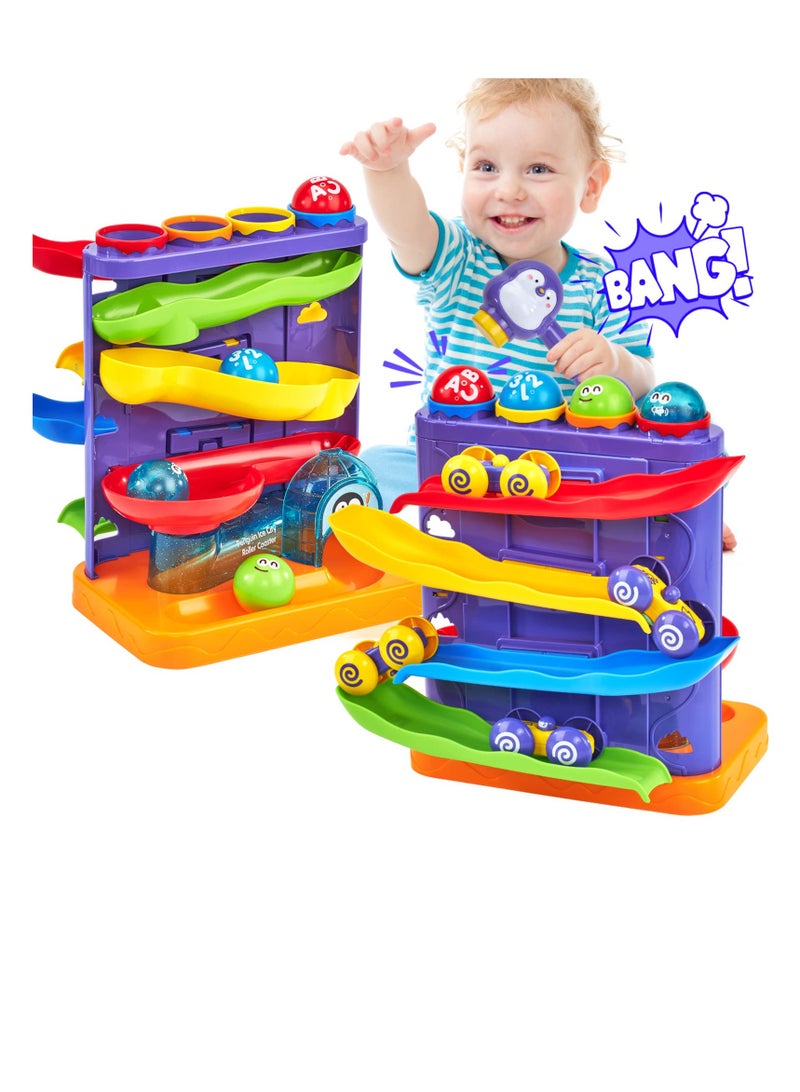 Toddler Toys for 1-Year-Old Boy, 2-in-1 Pound Ball Toy & Car Ramp Race Track, Learning Active Early Developmental Montessori Toy, Birthday Gifts for 1, 2, and 3-Year-Old Boys and Girls