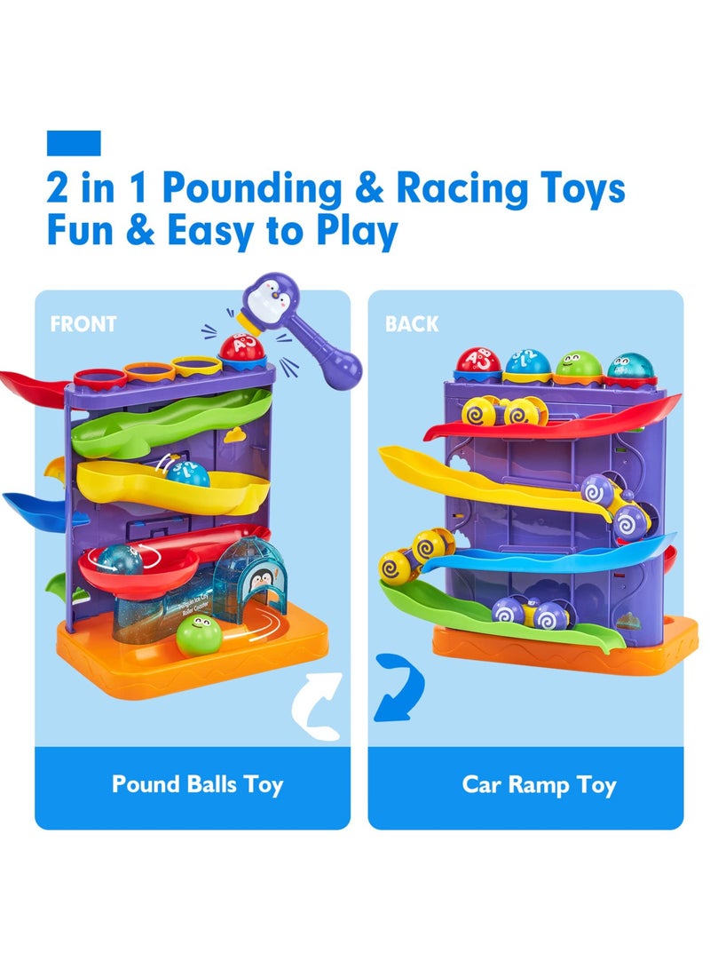 Toddler Toys for 1-Year-Old Boy, 2-in-1 Pound Ball Toy & Car Ramp Race Track, Learning Active Early Developmental Montessori Toy, Birthday Gifts for 1, 2, and 3-Year-Old Boys and Girls