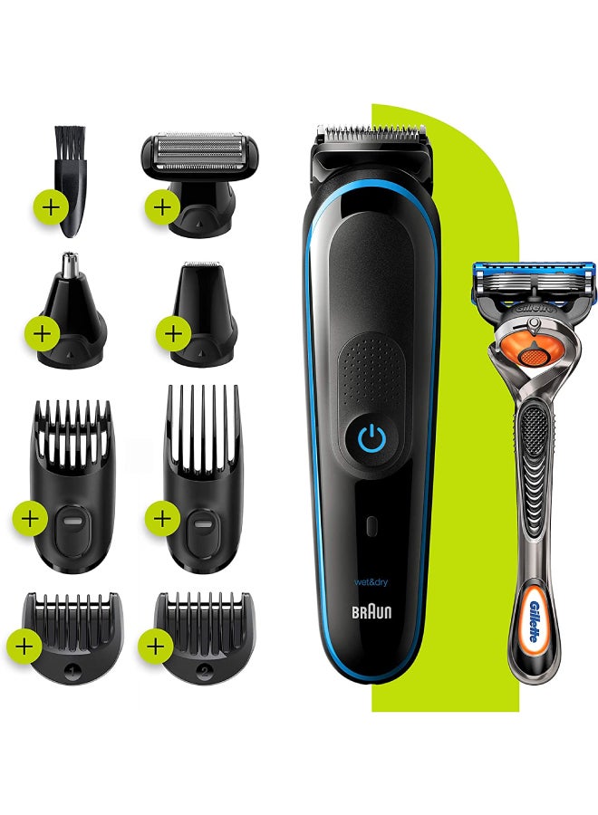 Braun 9 In 1 All-In-One Trimmer 5 Mgk5280 Beard Trimmer For Men, Hair Clipper And Body Groomer With Autosensing Technology And Gillette Proglide Razor, Black & Blue Black - Blue