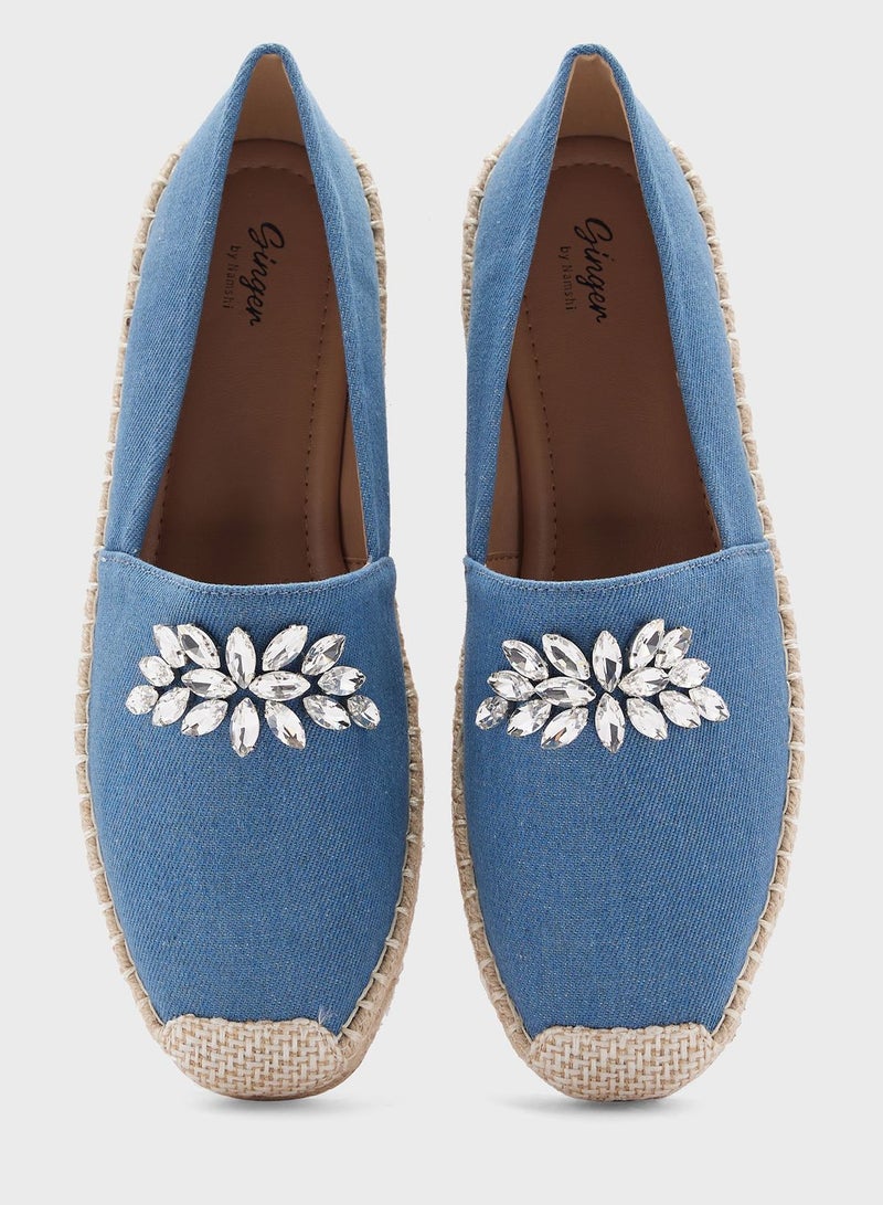 Denim Embellished Espadrille