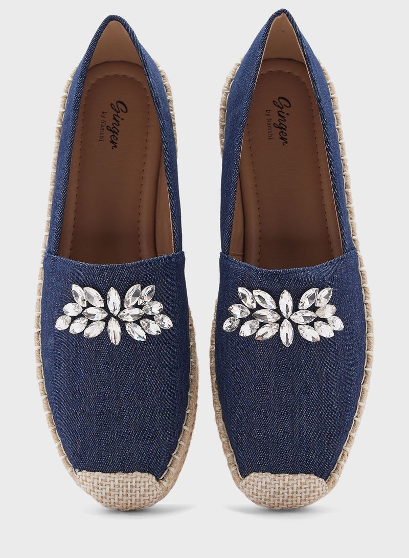 Denim Embellished Espadrille