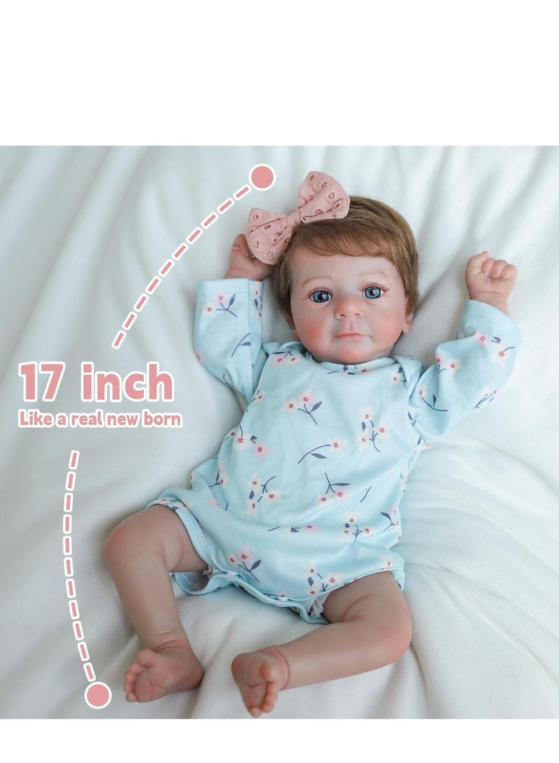 Lifelike Reborn Baby Dolls Girl,17-Inch Realistic-Newborn Baby Dolls with Weighted Soft Cloth Body, Real Life Cute Reborn Dolls with Gift Box for Kids Age 3+