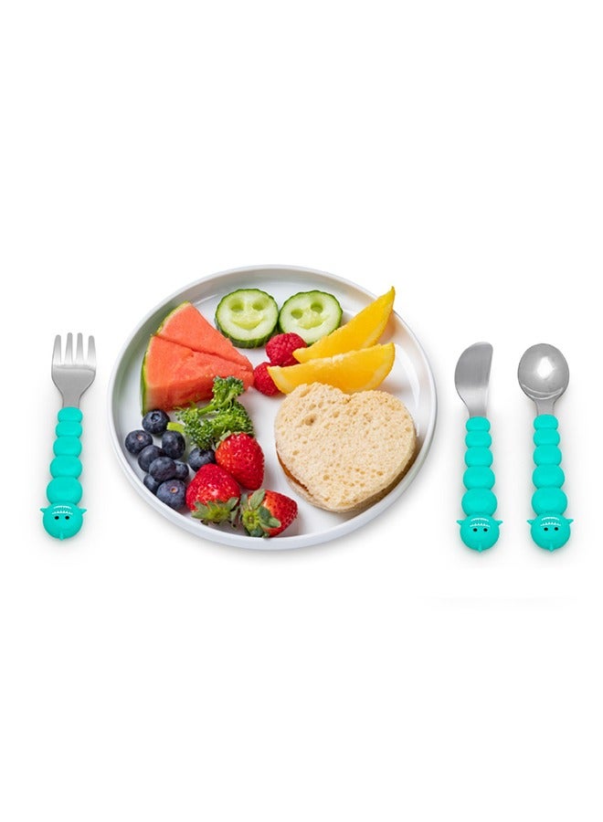 Snack Containers And Utensil Set - Turquoise Shark And Brown Bear Snack Containers, Brown Bear And Blue Shark Utensil Set (6 Pcs)