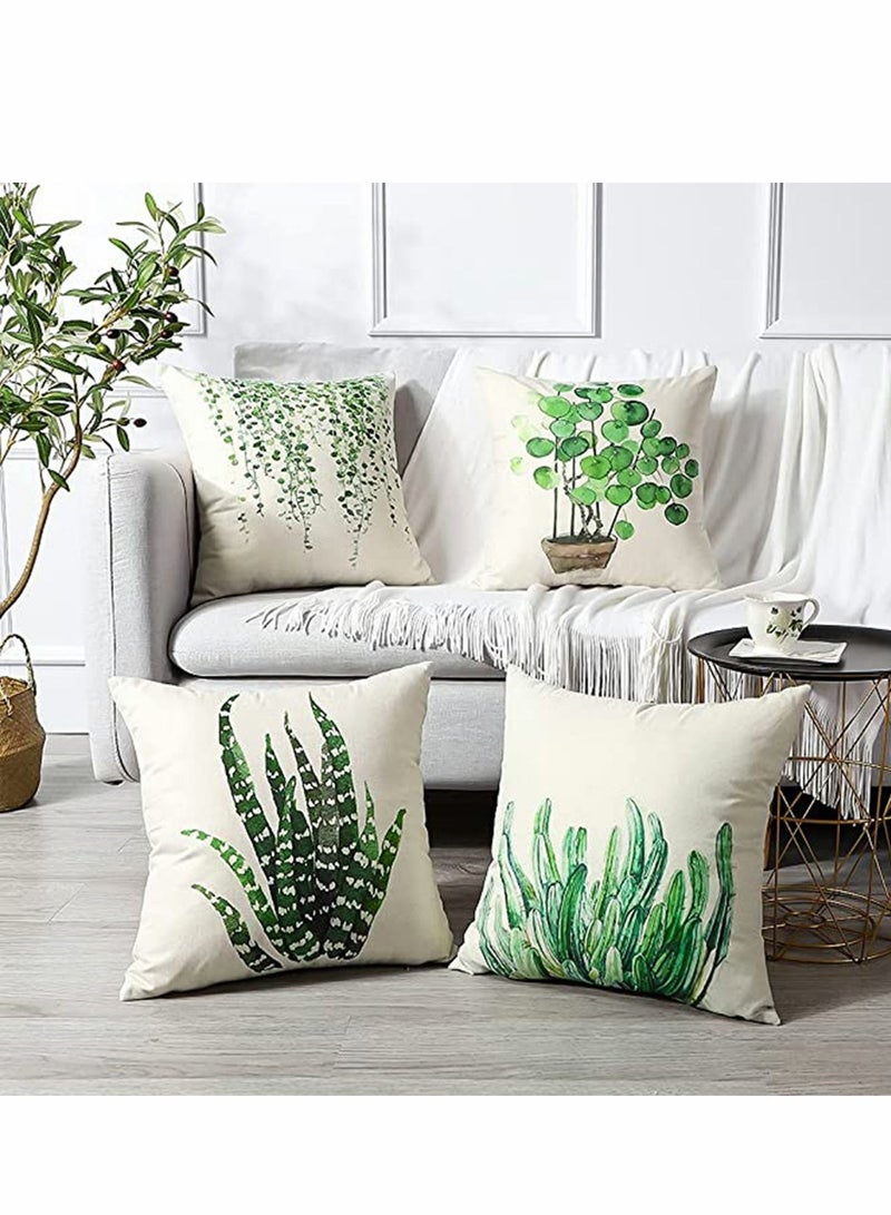 Pillows Set of 4 Decorative Throw Pillow Covers 45 x 45 cm, Green Leaf Waterproof Cushion Covers