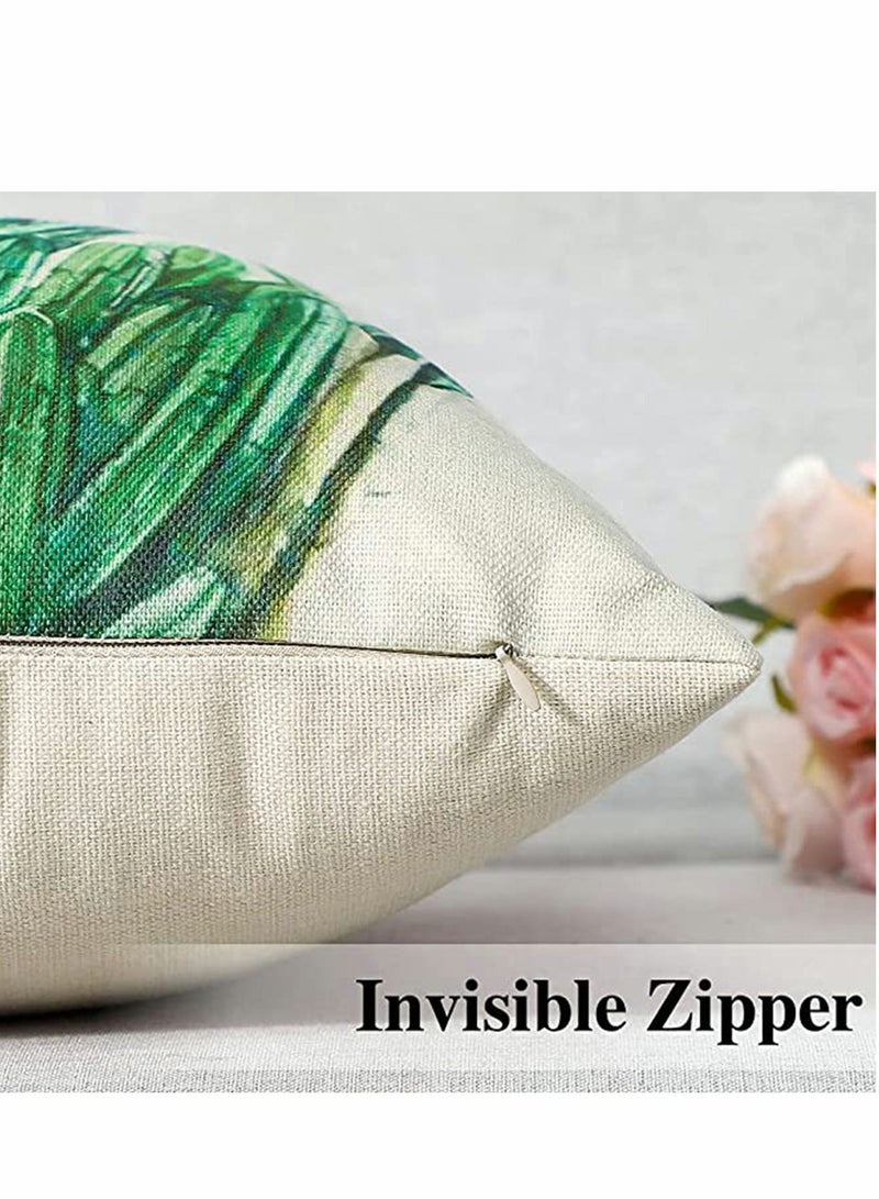 Pillows Set of 4 Decorative Throw Pillow Covers 45 x 45 cm, Green Leaf Waterproof Cushion Covers
