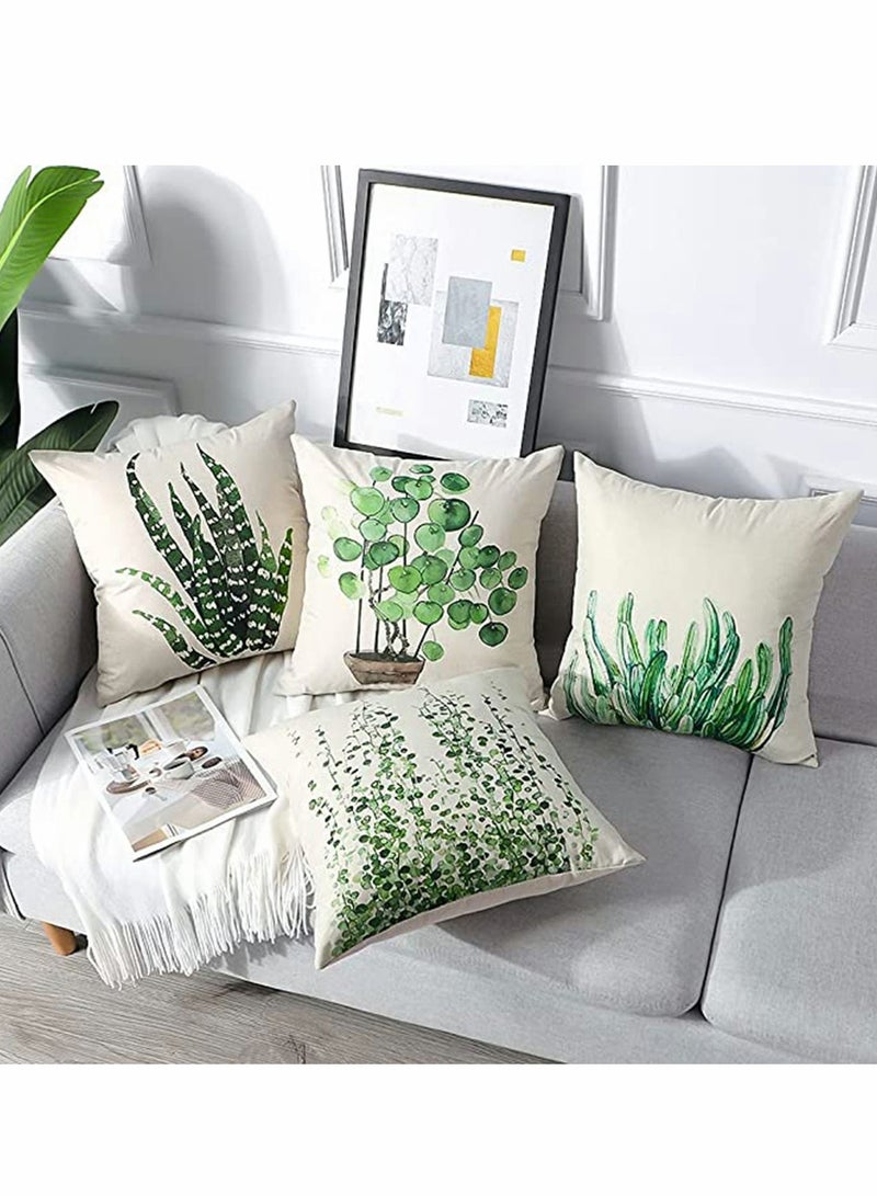 Pillows Set of 4 Decorative Throw Pillow Covers 45 x 45 cm, Green Leaf Waterproof Cushion Covers