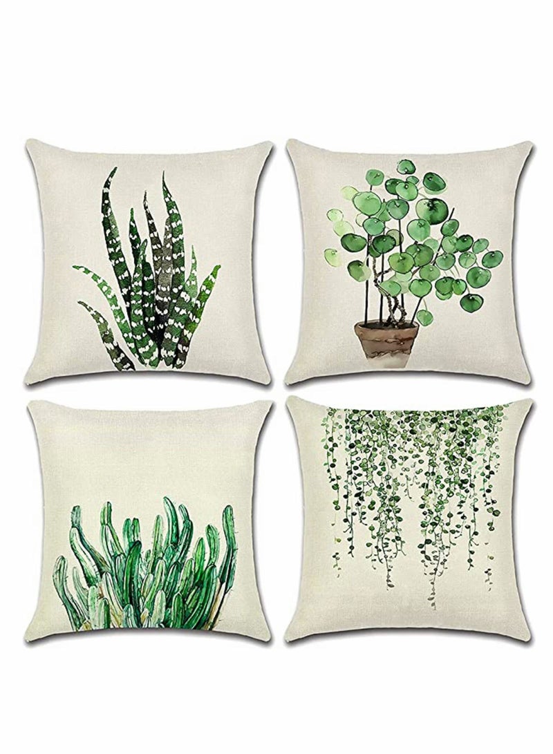 Pillows Set of 4 Decorative Throw Pillow Covers 45 x 45 cm, Green Leaf Waterproof Cushion Covers