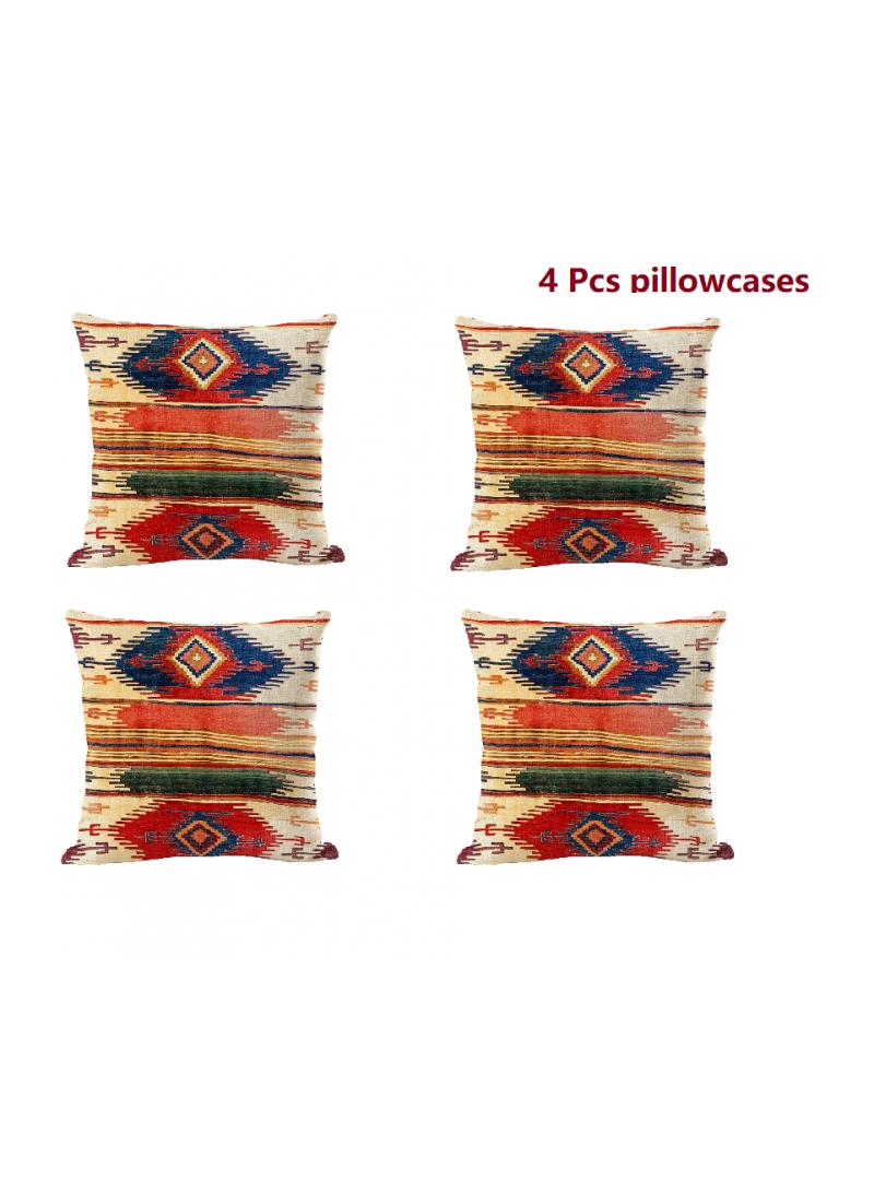 4 Pcs Bohemian Pillowcases Ethnic Linen Pillowcases Multicolor 45x45cm Without Pillow Core