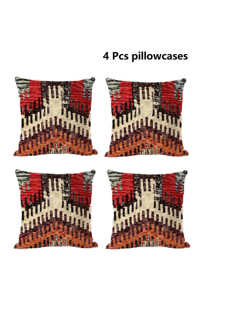 4 Pcs Bohemian Pillowcases Ethnic Linen Pillowcases Multicolor 45x45cm Without Pillow Core