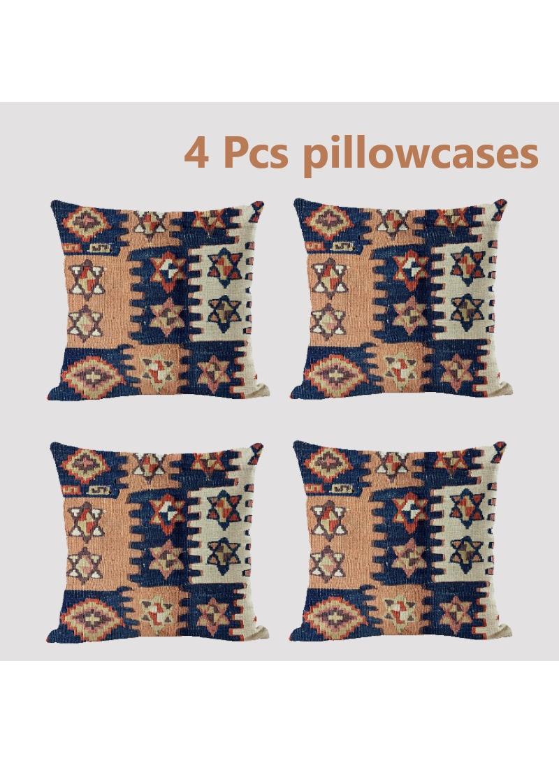 4 Pcs Bohemian Pillowcases Ethnic Linen Pillowcases Multicolor 45x45cm Without Pillow Core