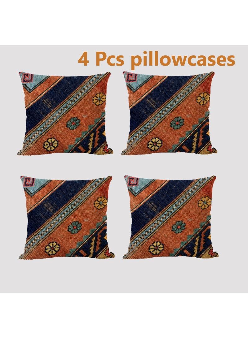 4 Pcs Bohemian Pillowcases Ethnic Linen Pillowcases Multicolor 45x45cm Without Pillow Core