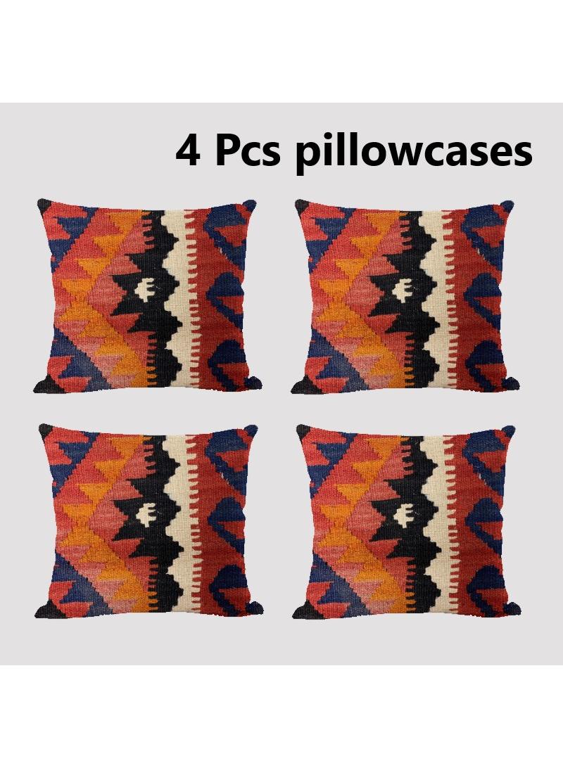 4 Pcs Bohemian Pillowcases Ethnic Linen Pillowcases Multicolor 45x45cm Without Pillow Core