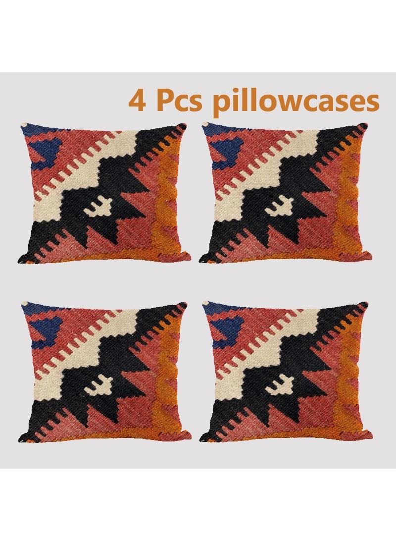 4 Pcs Bohemian Pillowcases Ethnic Linen Pillowcases Multicolor 45x45cm Without Pillow Core