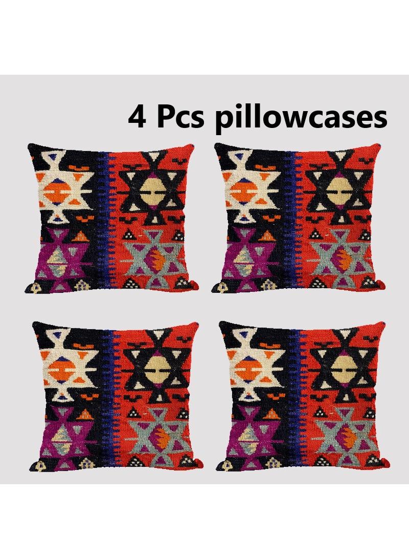 4 Pcs Bohemian Pillowcases Ethnic Linen Pillowcases Multicolor 45x45cm Without Pillow Core